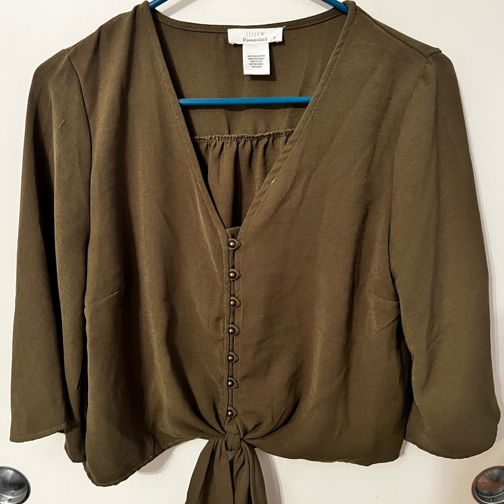 Olive Green Button-Down Blouse